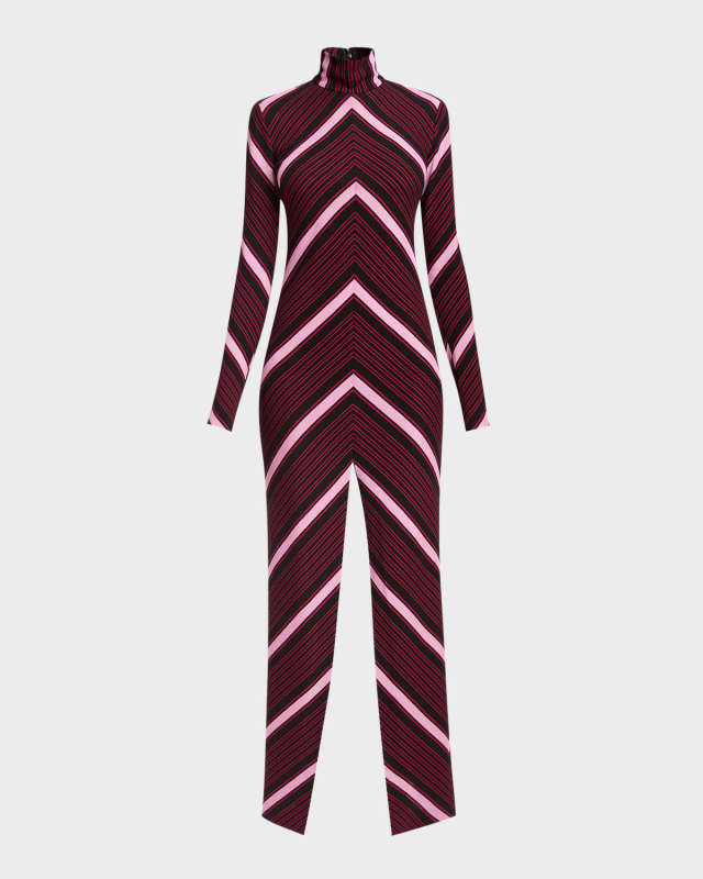 Turtleneck Chevron Slit Maxi Dress